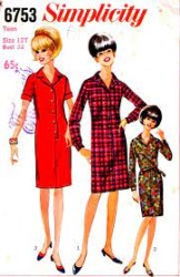 6753 SIMPLICITY 1966 SHIRTWAIST SHORT - LONT SLEEVES DRESS, BELT PATTERN 12 TEEN 32"B